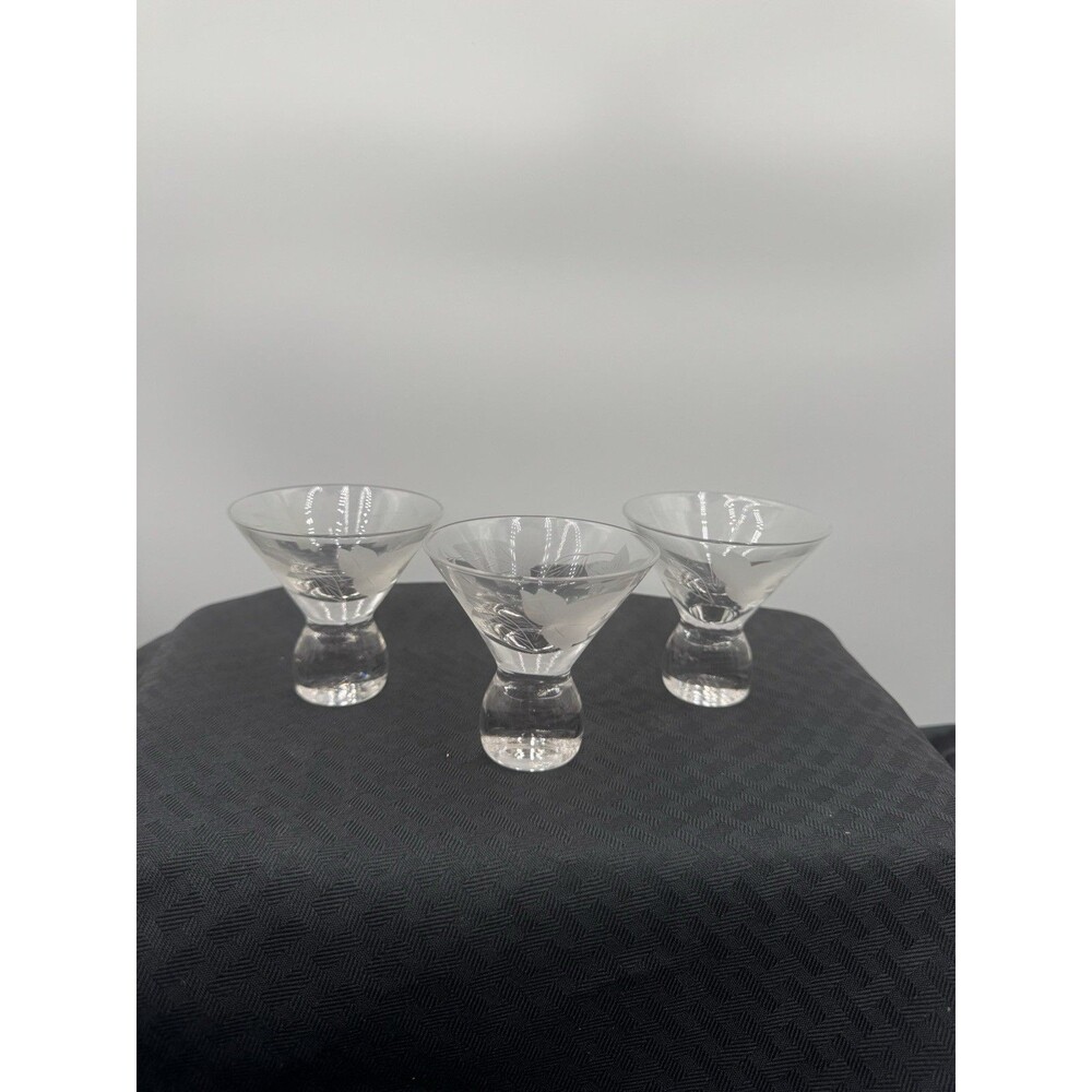 Set Of 3 Ball Based Small Martini Glasses With Etched Detail